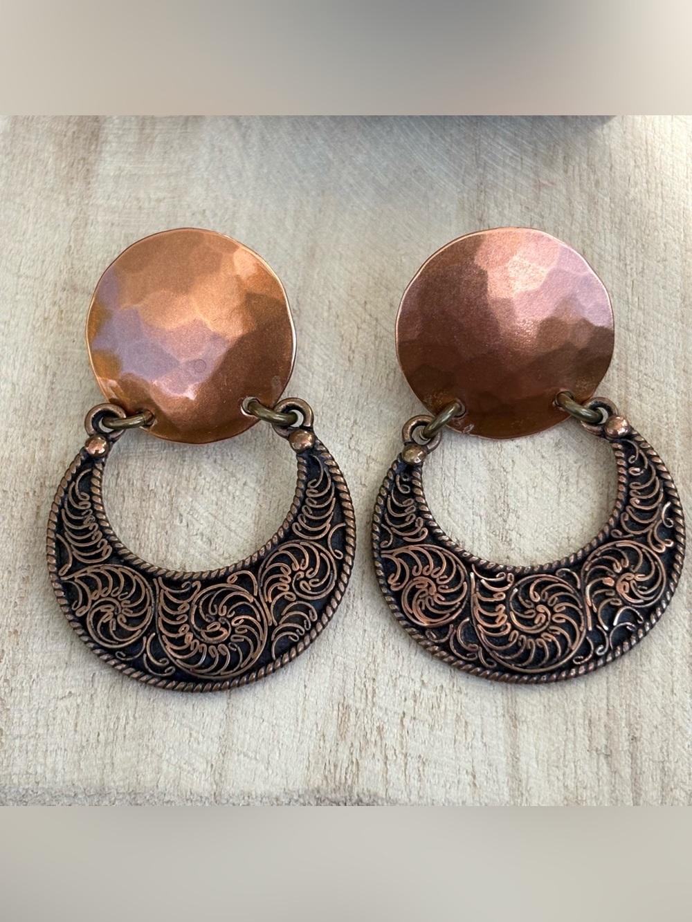 Vintage Signed Marjorie Baer Copper Door Knocker Earrings
